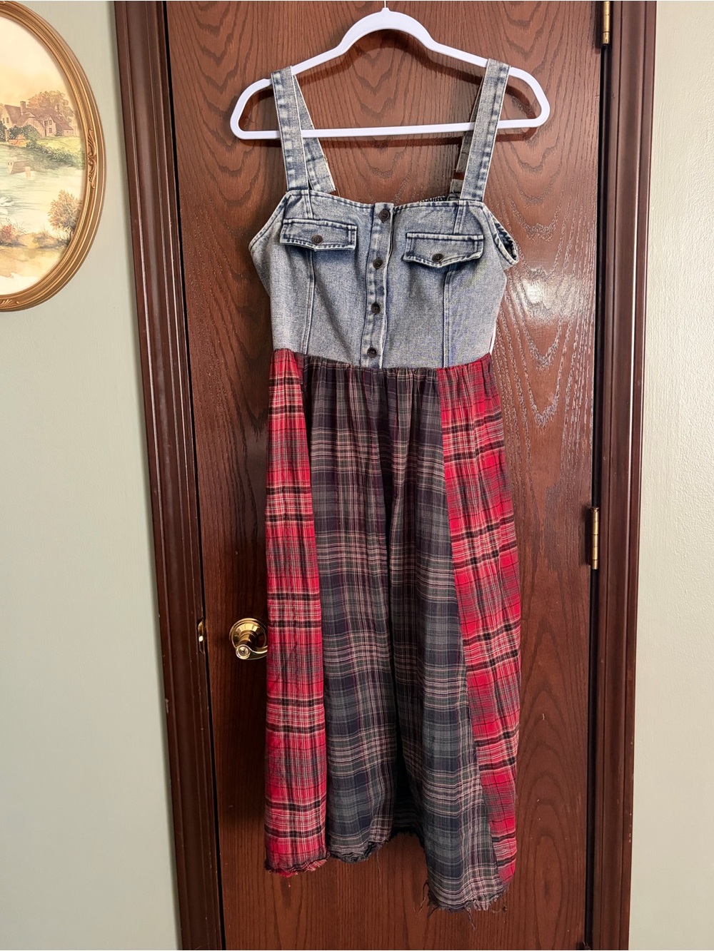 Oddy plaid and denim dress
